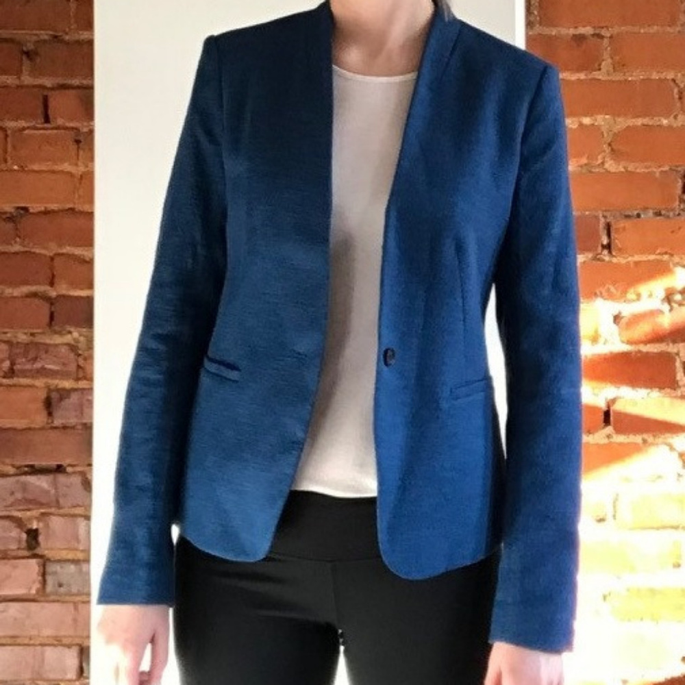 NWOT Loft Collarless Blazer Blue 6 Tall